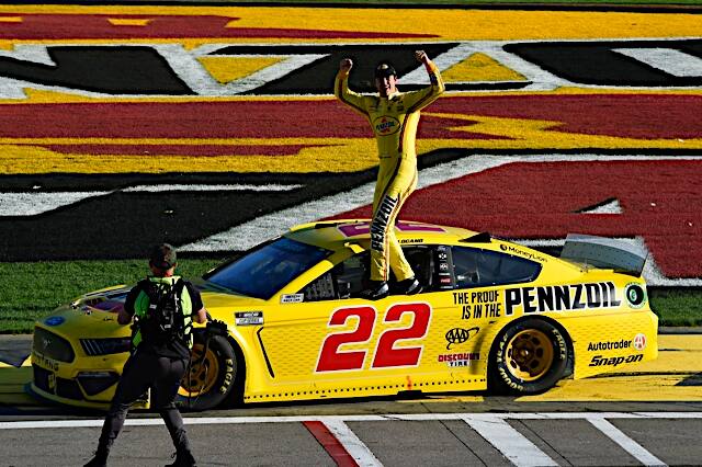 Team Penske's Joey Logano led a 1-2 Mustang finish in the NASCAR Cup Series in Las Vegas. Team Penske's Joey Logano led a 1-2 Mustang finish in the NASCAR Cup Series in Las Vegas.